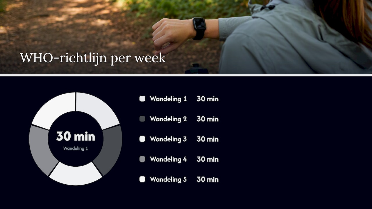 Vijf wandelingen van een halfuur per week