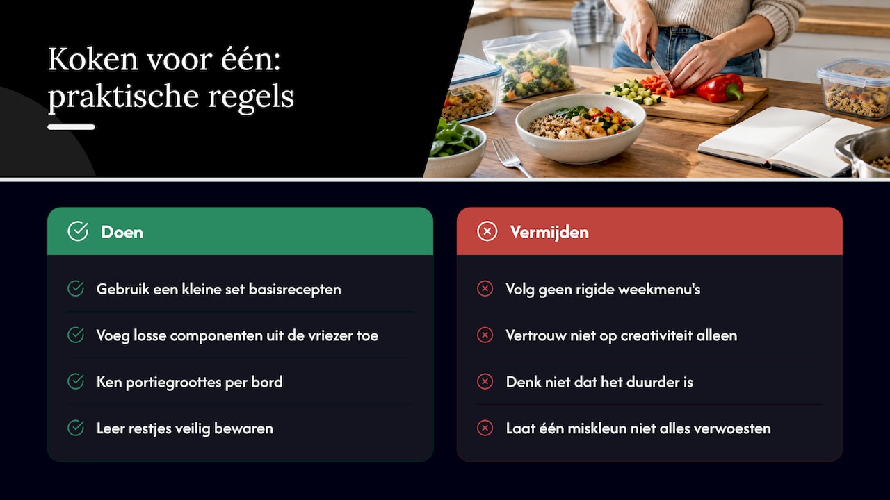 7. Waarom de meeste adviezen over koken voor één persoon te ingewikkeld zijn — overview diagram